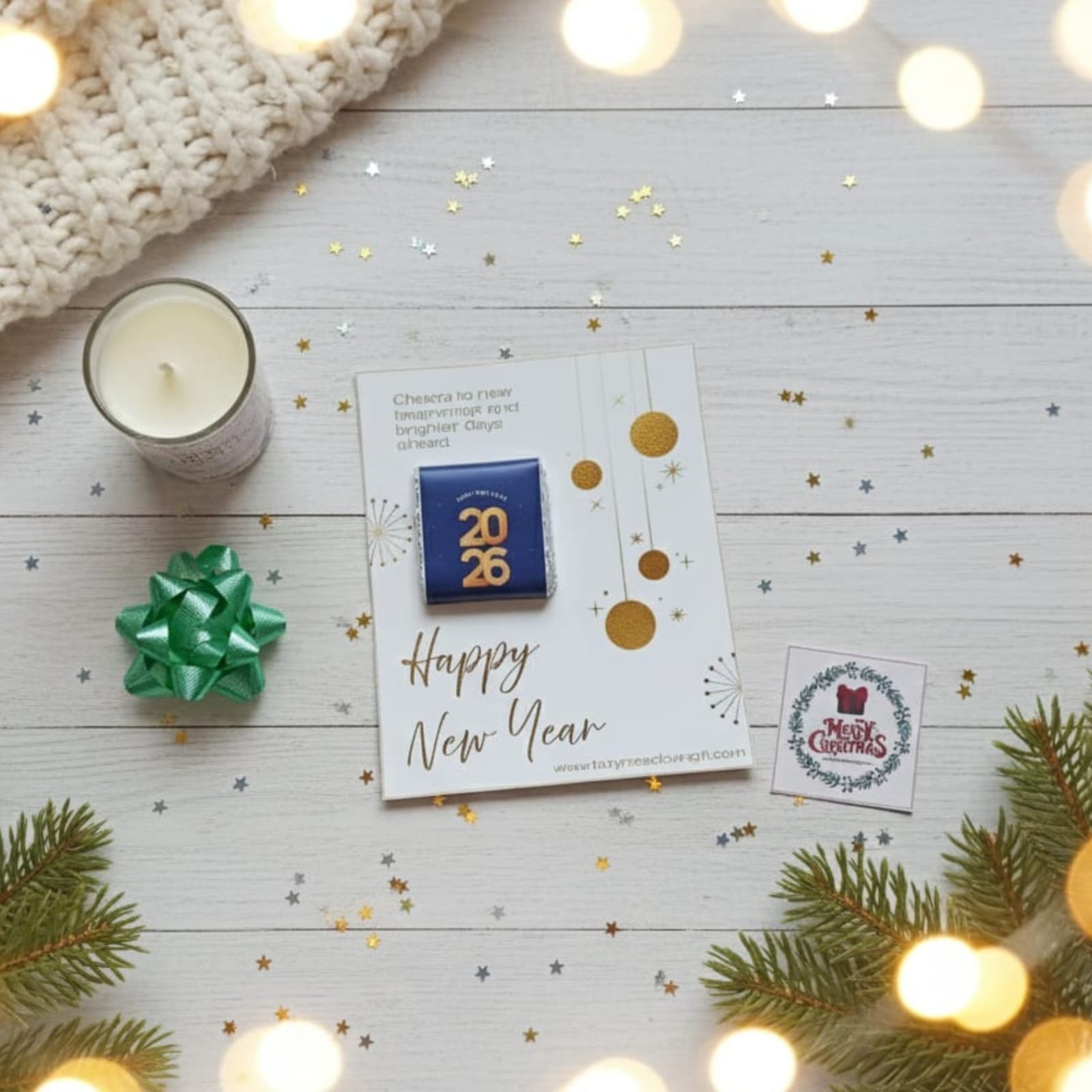 Seasons Greetings Chocolate Cards - Happy New Year / Pack of 10