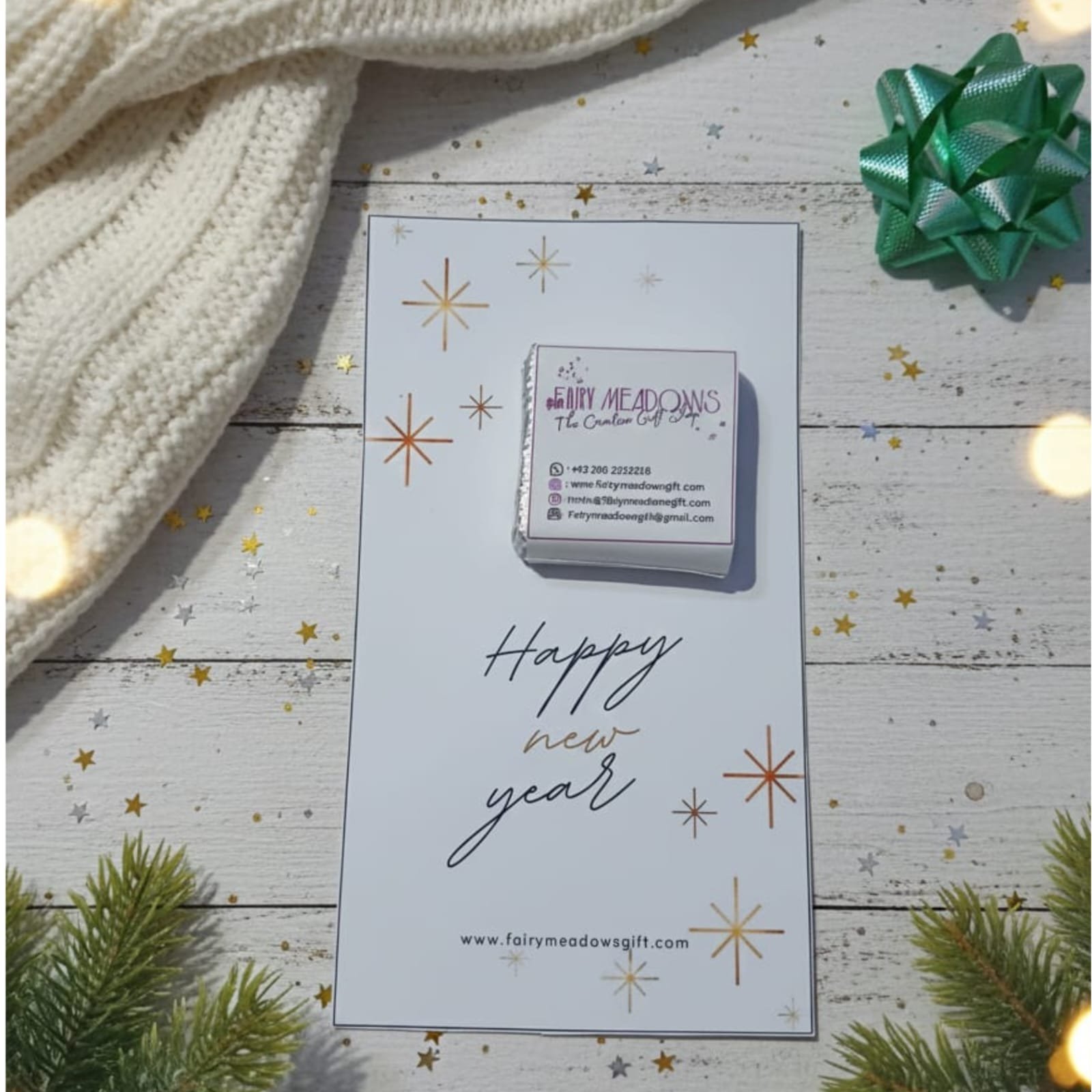 Seasons Greetings Chocolate Cards - Happy New Year / Pack of 10