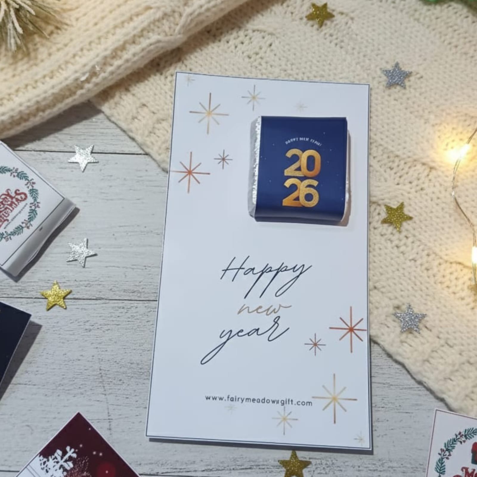 Seasons Greetings Chocolate Cards - Happy New Year / Pack of 10